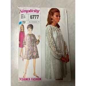 Vintage 1966 Simplicity Pattern #6777 Misses One Piece‎ Dress and Slip Size 14
